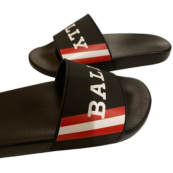 BALLY SIMON BLACK RUBBER LOGO SANDALS SLIDES SHOES -‎ MADE IN ITALY US 7 main image 7